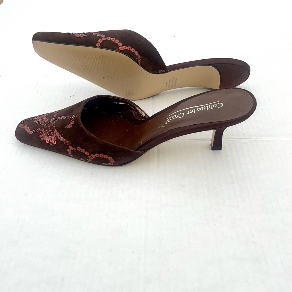 Coldwater Creek Dark Brown Sequin Mules Size 9.5
